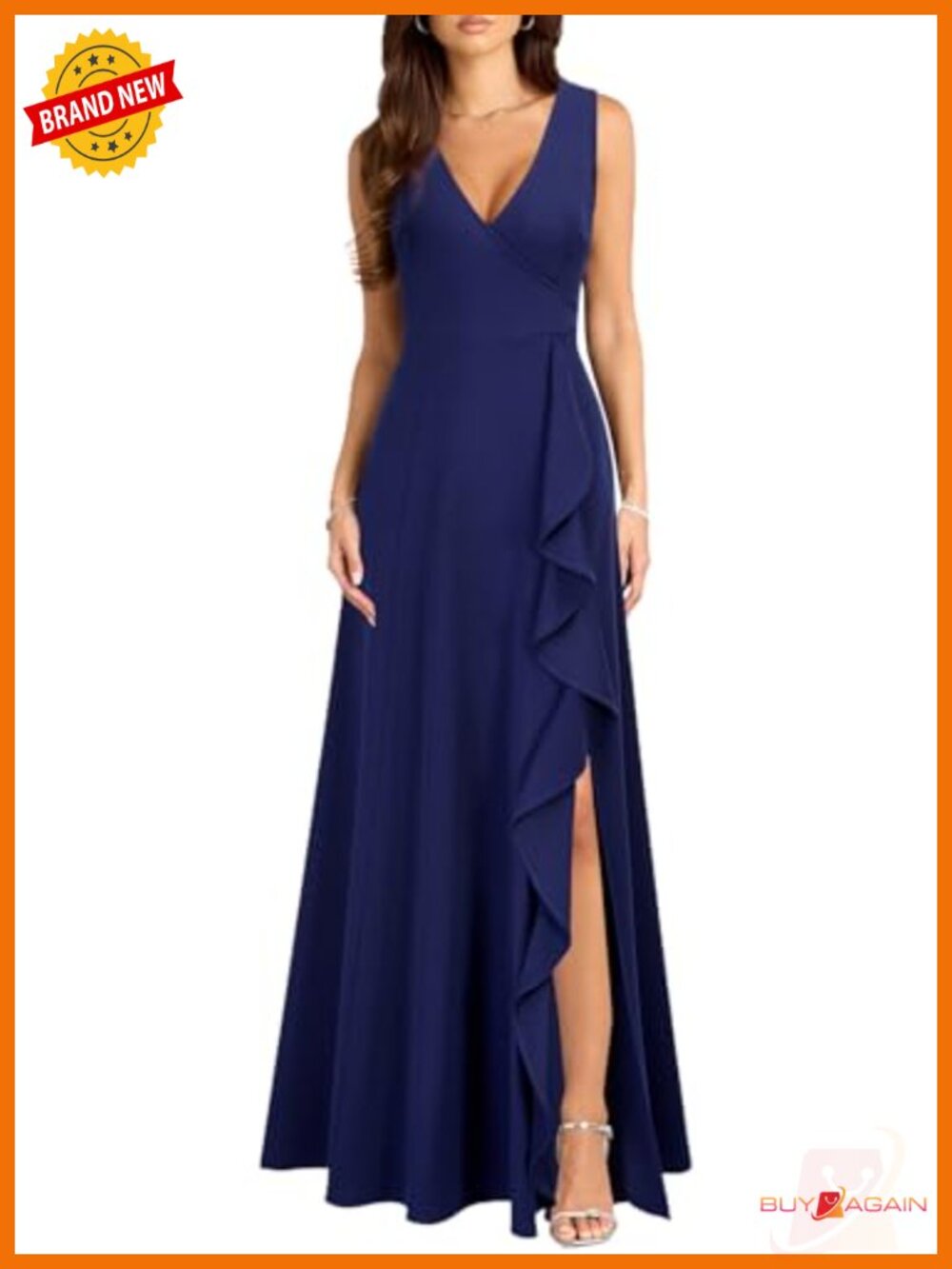 Womens V Neck Split Cocktail Dress Pockets Ruffle Long Formal Party Dress